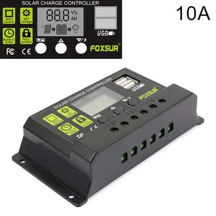 FOXSUR 10A Solar laadregelaar 12V / 24V automatische identificatiecontroller