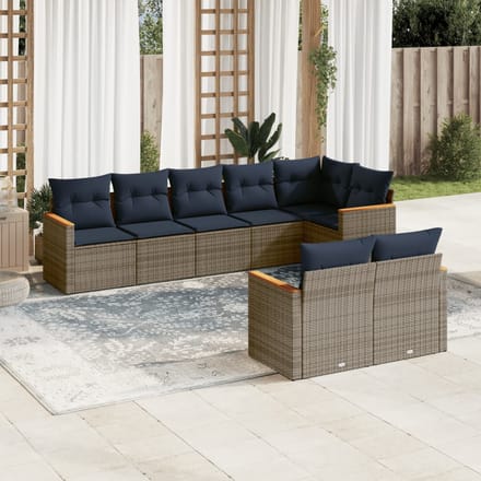 vidaXL - 8-delige - tuinbankset - met - kussens, - grijs - polyrotan