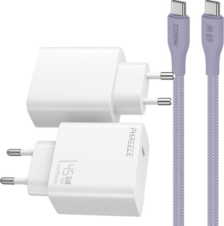 Phreeze usb C snellader 45 W met usb C naar usb C kabel 2 meter - Power Delivery oplader A56 Tab S9 en Laptop