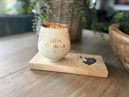 Creaties van Hier - Ouders - Kaarsen - Theelichthouder met Plankje - Glas - 9,4x8,9 cm