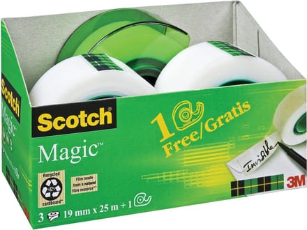 Value Pack: 3 x Scotch® Magic™ Tape, 19 mm x 25 m + GRATIS Navulbare Handdispenser
