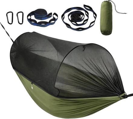 Hangmat Tent - Buitenzweefbed Dubbel - Kamperen Backpacken - Vliegengaas Insecten Wering - 2 Persoons 225kg - Groen