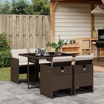 vidaXL - 5-delige - Tuinset - met - kussens - poly - rattan - bruin