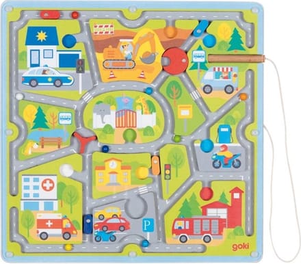 GOKI Labyrint - Kleine Stad - 28X28X1,8Cm - Magnetisch - 3 Jaar