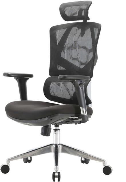 SIHOO bureaustoel bureaustoel ergonomisch, lendensteun hoge rugleuning 3D armleuningen ~ zwart gestoffeerd