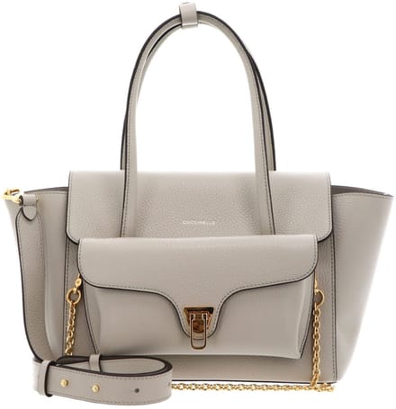COCCINELLE Leren handtas schoudertas Double Beat Grained Leather Handbag Eucalipto Lichtgrijs