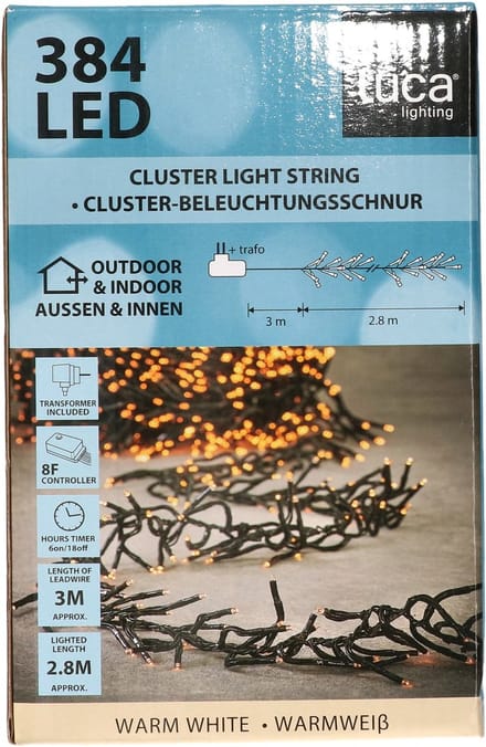 Luca Lighting Clusterverlichting - 384 led lampjes - warm wit - 280 cm - timer functie - kerstverlichting - clusterlichtjes