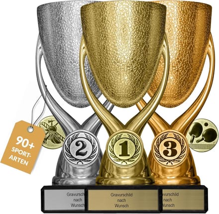 Beker set - Trofeeën set - Gepersonaliseerd geschenk - Gravure naar wens - 15 cm hoogte - Goud zilver brons
