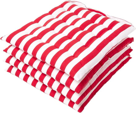 Homescapes zitkussens met brede strepen, 100% katoen, rood, set van 4
