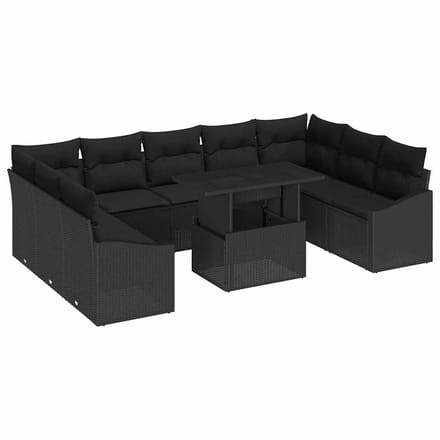 vidaXL - Bankstel - 10 - st - Zwart - poly - rattan