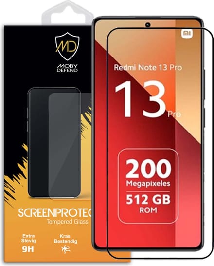 MobyDefend Screenprotector - Geschikt voor Xiaomi Redmi Note 13 Pro 4G - Screensaver Met Zwarte Randen - Gehard Glas