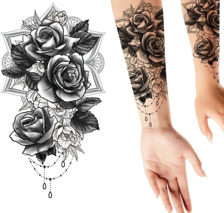 Wasbare Tijdelijke Tattoo Mouw Rozen 14X30Cm