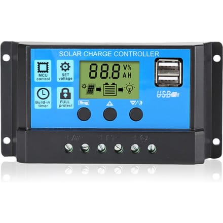 30A Solar Charge Controller Automatische identificatie PWM-parameters Instelbaar LCD-scherm Solar Controller Dubbele USB-poort met optische vertragingsmodus blauw
