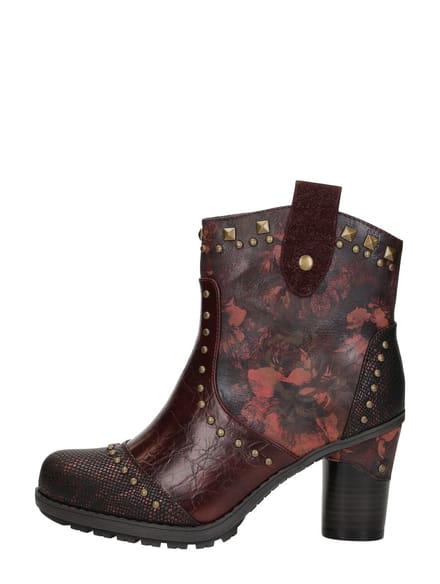 Mustang dames bordeauxrode bloemrijke enkellaarzen met hakken - M0162012