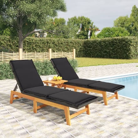 vidaXL - 3-delige - Loungeset - poly - rattan - en - massief - acaciahout