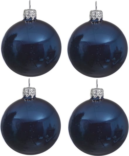 Decoris kerstballen - 4x st - donkerblauw - D10 cm - glas - glans - kerstversiering