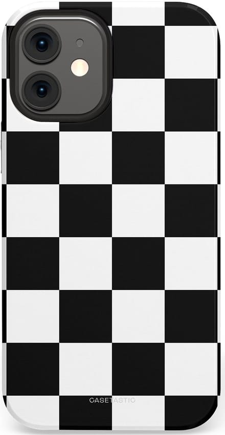Casetastic hoesje geschikt voor Apple iPhone 12 Mini - Dubbellaagse bescherming - Schaak - Fashion Case - Zwart Wit Zilver
