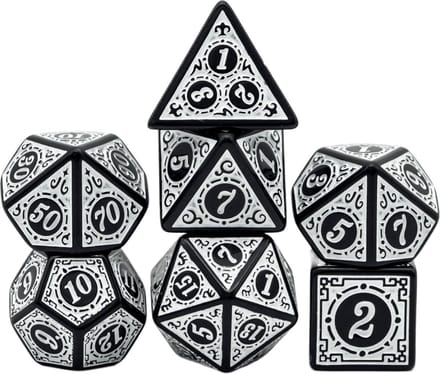 Dobbelstenen Set 7-delig – Wit Zwart D20 D12 D10 D8 D6 D4 – Voor RPG & Tafelspellen
