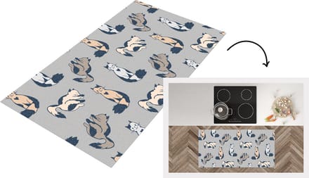 Keukenloper - Loper keuken - Patroon - Kat - Hart - 120x60 cm - Keukenloper vinyl