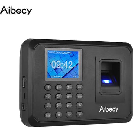 Aibecy Biometrische Vingerafdruk Wachtwoord Aanwezigheidsmachine Meertalig met 2,4 inch LCD-scherm US Plug zwart