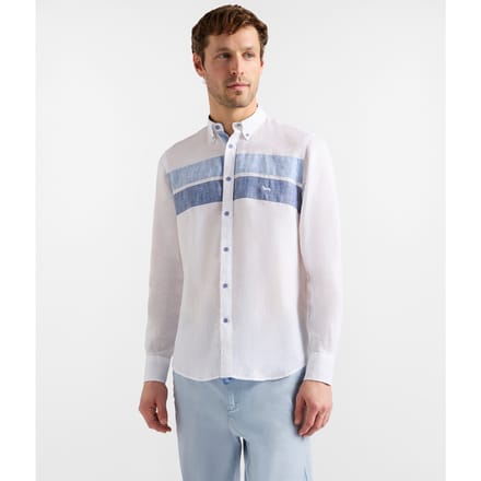 linnen shirt met contrasterende banden man wit