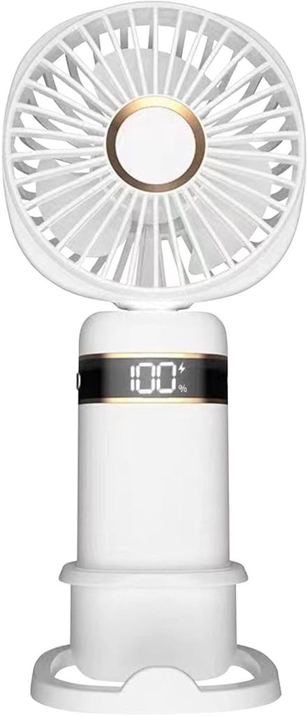 Handventilator - Wit - opvouwbaar - draagbaar - elektrisch - koude kompressor - USB-oplaadbaar - bureauventilator met 5 windsnelheden - LED-digitaal display en telefoonhouder.