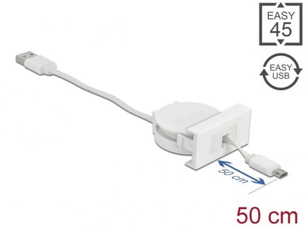 Delock Easy 45 Module USB 2.0 Retractable Cable USB Type-A to EASY-USB Type Micro-B white