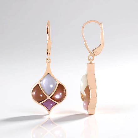 Cavill - Zilveren Oorbellen met 18K Roségoud Verguld - 9,27 ct Indiase Witte Maansteen & Roze Peruaanse Opaal - Elegant Pastel Fancy Cabochon Design