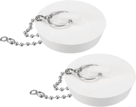 Badstoppers 2 stuks - Rubberen afvoerplug - Waterdicht afsluiten - Met trekring ketting - 5 cm diameter - Wit