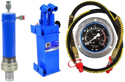 GEKO 20 ton werkplaatspers set - cilinder, 2-snelheden pomp, manometer, slang