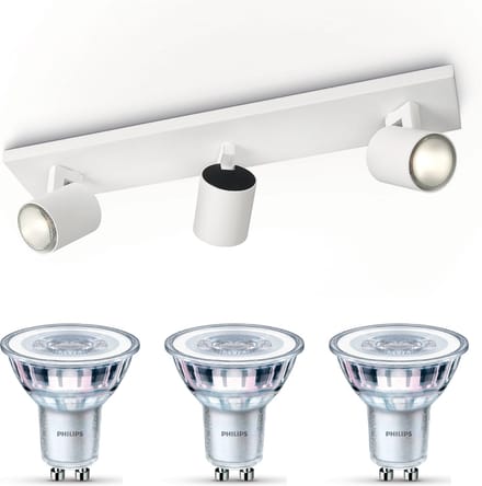 Philips Runner Opbouwspot (Wit) - Warmwit Licht - Plafondspot met 3 Lichtpunten - GU10 - Niet Dimbaar
