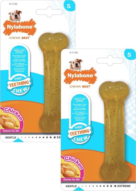 Nylabone Puppy Bone Flexible Bruin - Hondenspeelgoed - 2 x Small Tot 11kg