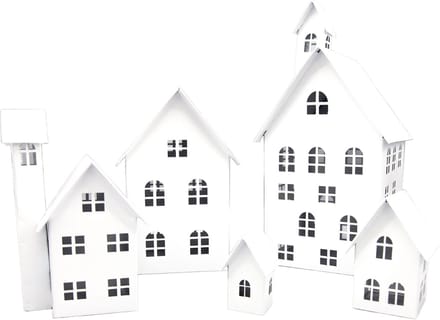 UNUS® Huisjes decoratieve 5-delige set, lichthuisjes van metaal wit