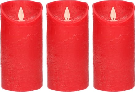 Anna's Collection Led kaars/stompkaars - 3x - rood - H15 x D7,5 cm - wax - bewegende vlam
