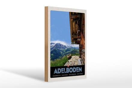 Holzschild Reise 20x30cm Adelboden Schweiz Aussicht Gebirge