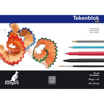 Kangaro tekenblok - A4+ - 24x32cm - 110 grams - 24 vel - wit
