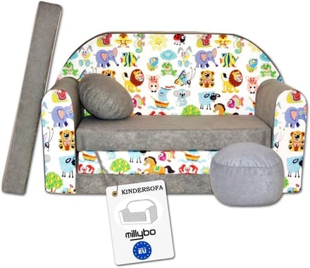 Children's Sofa, Children's Sofa with Sleeping Function, Foldable, 3-in-1 Children's Sofa, Playbench with Bed Function, Girls and Boys, Bean Bag, Mini Sofa, Sofa Bed, Sleeper Chair, Grey, A5