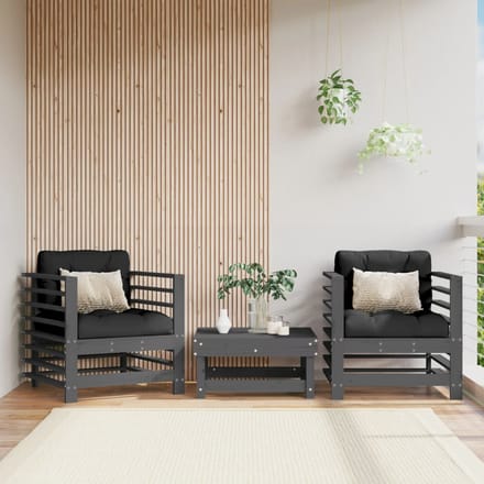 vidaXL - Tuinstoelen - 2 - st - met - kussens - massief - grenenhout - grijs