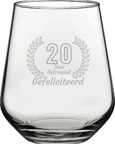 Gegraveerde Drinkglas 42,5cl Gefeliciteerd 20 jaar getrouwd