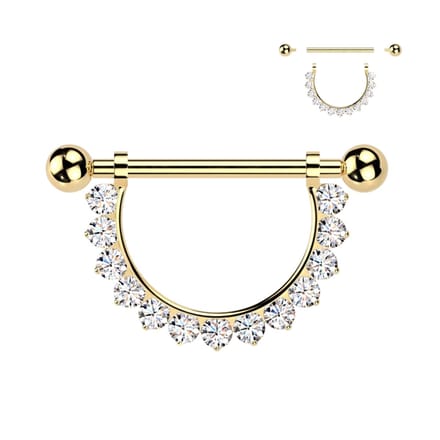 Tepelpiercing paved steentjes 1.6x14 - goud - LMPiercings