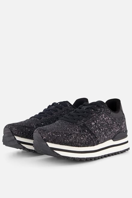 Woden Ronja Glitter Plateau Sneakers zwart - Maat 40