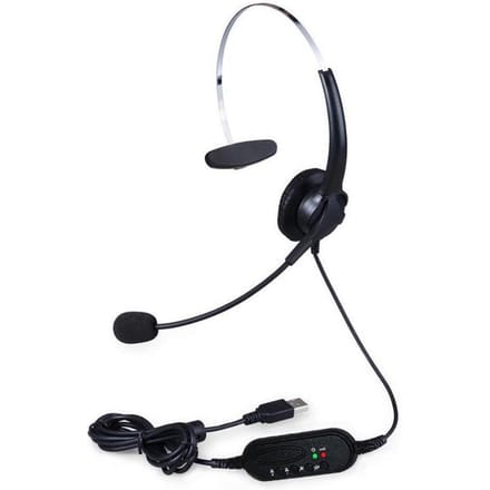 Enkelzijdige USB-bedrade headset Callcenter Monaurale hoofdtelefoon met verstelbare microfoondemping zwart