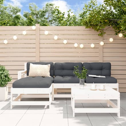vidaXL - 5-delige - Loungeset - met - kussens - massief - hout - wit