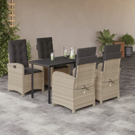 vidaXL - 5-delige - Tuinset - met - kussens - poly - rattan - lichtgrijs