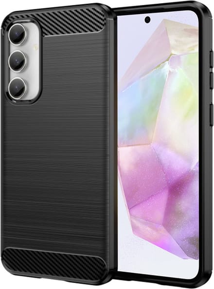 Hoesje geschikt voor Samsung Galaxy A35 - Techsuit Carbon Silicone Back Cover - Zwart