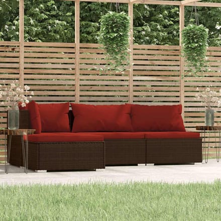 vidaXL - 4-delige - Loungeset - met - kussens - poly - rattan - bruin