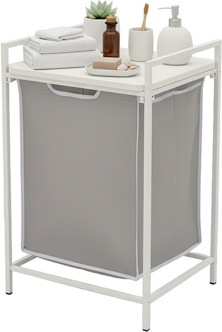Wasmand - 65 l - met plank - uitneembare waszak - wit-grijs