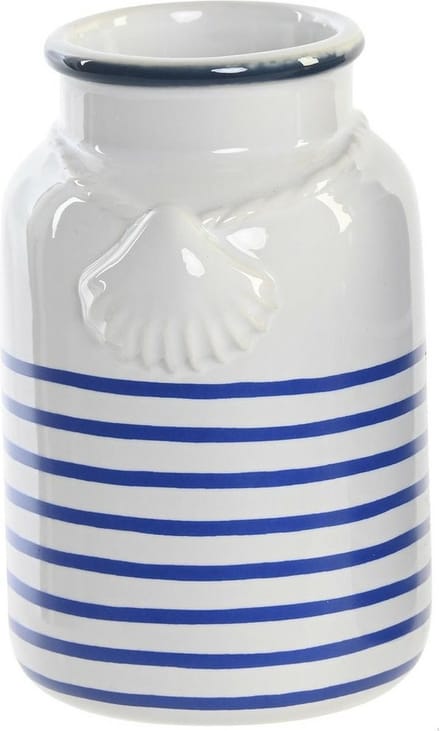Items - Badkamer tandenborstel beker - Kunststeen - wit/blauw - 11 cm