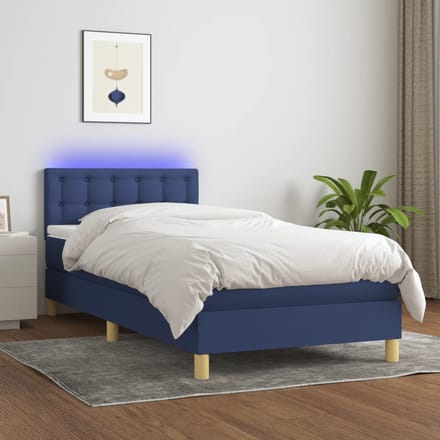 vidaXL - Boxspring - met - matras - en - LED - stof - blauw - 80x200 - cm
