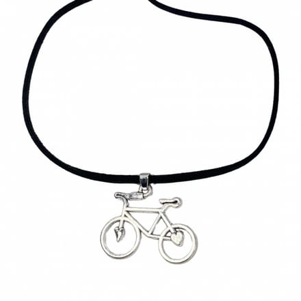 Halsketting fiets Zwart koord 45 cm metaal- Charme Bijoux